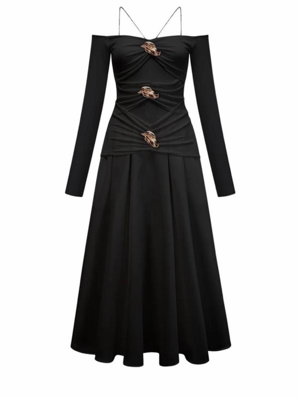 Miss Rosier Elegant Black Off-Shoulder Long Sleeve Maxi Dress